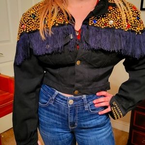 Vintage Black Denim jacket with with gold accents. Sz  M